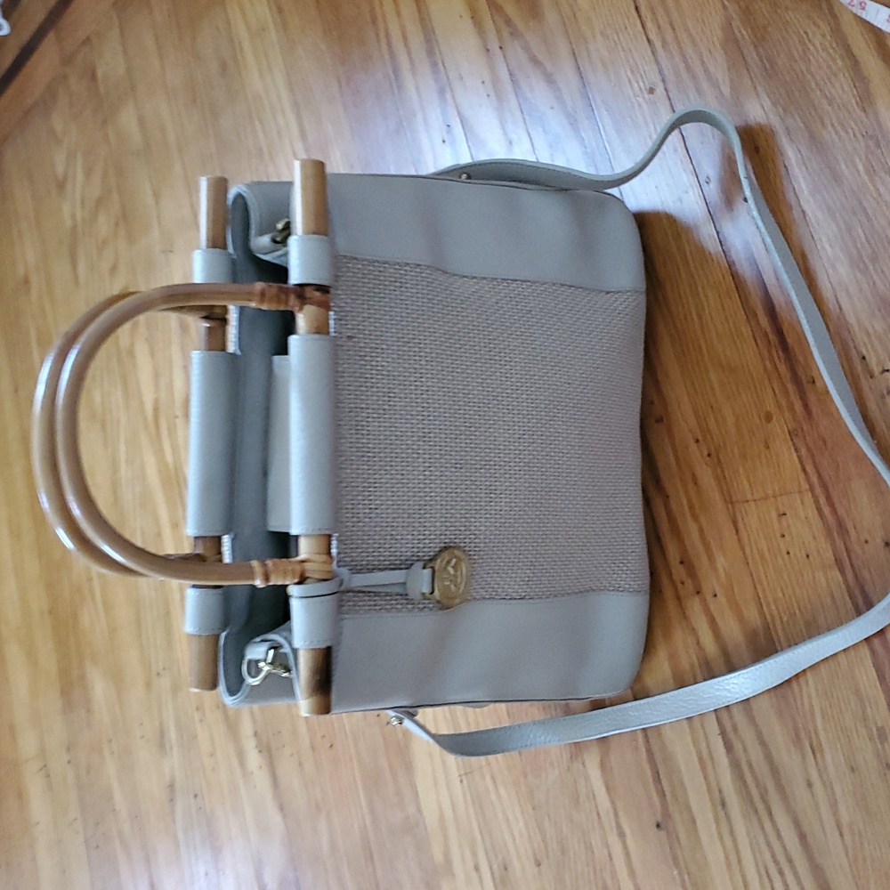 Brahmin Gray Satchel with Bamboo Handles Vintage Crossbody Inside Suede Bag
